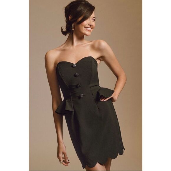 NEW Anthropologie Eva Franco Black Strapless Scalloped Peplum Dress Size 8 - Picture 1 of 4
